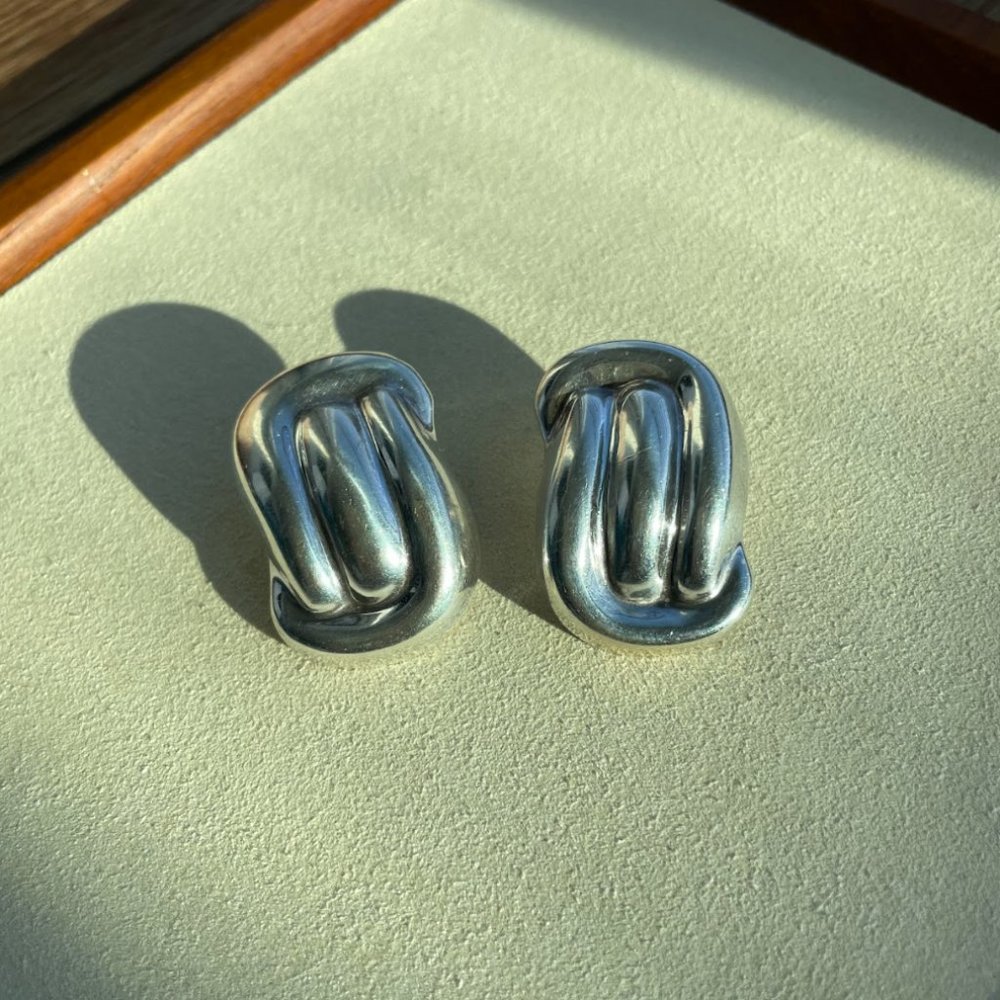 Vintage Designer Signed Taxco Sterling Silver Modernist Earrings